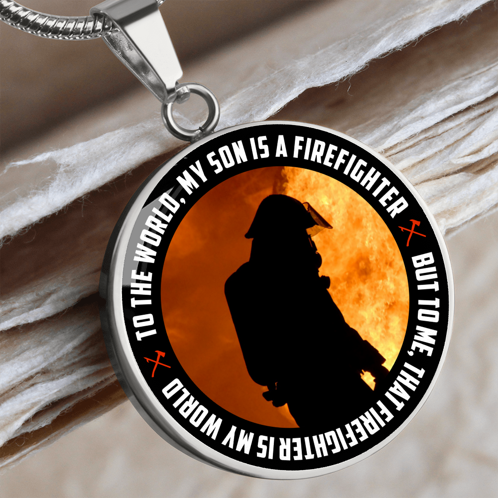 Firefighter Son - Graphic Circle Necklace - JustFamilyThings