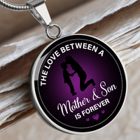 Load image into Gallery viewer, The love between a mother &amp; son is forever - Graphic Circle Necklace - JustFamilyThings
