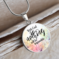 Load image into Gallery viewer, With God nothing is impossible - Graphic Circle Necklace - JustFamilyThings
