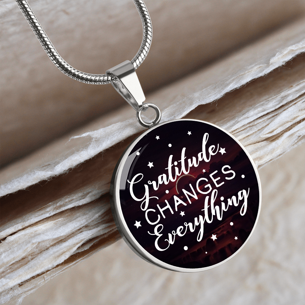 Gratitude changes everything - Graphic Circle Necklace - JustFamilyThings