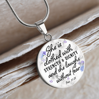 Load image into Gallery viewer, She is clothed with strength and dignity - Graphic Circle Necklace - JustFamilyThings
