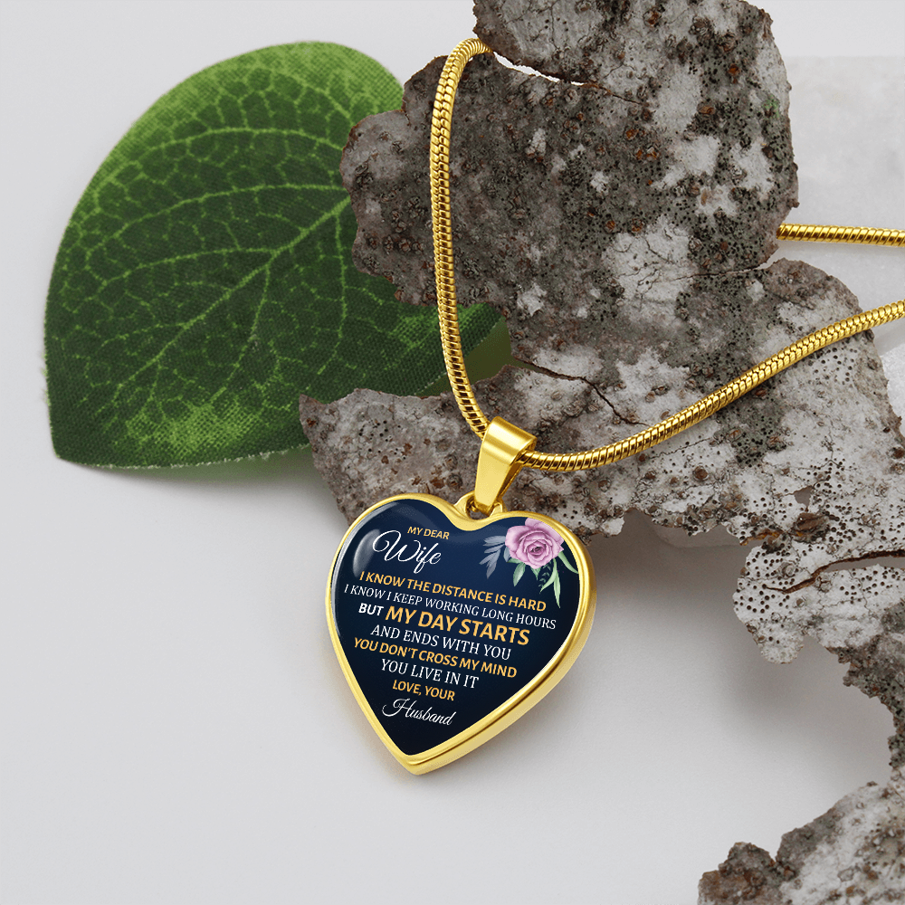 My dear wife, I know the distance is hard - Graphic Heart Necklace - JustFamilyThings