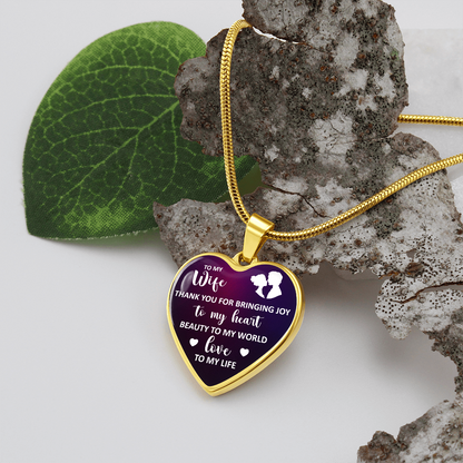 to my wife - thank you for bringing joy - Graphic Heart Necklace - JustFamilyThings
