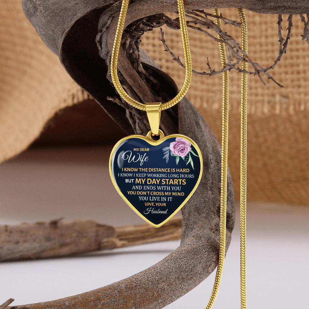My dear wife, I know the distance is hard - Graphic Heart Necklace - JustFamilyThings