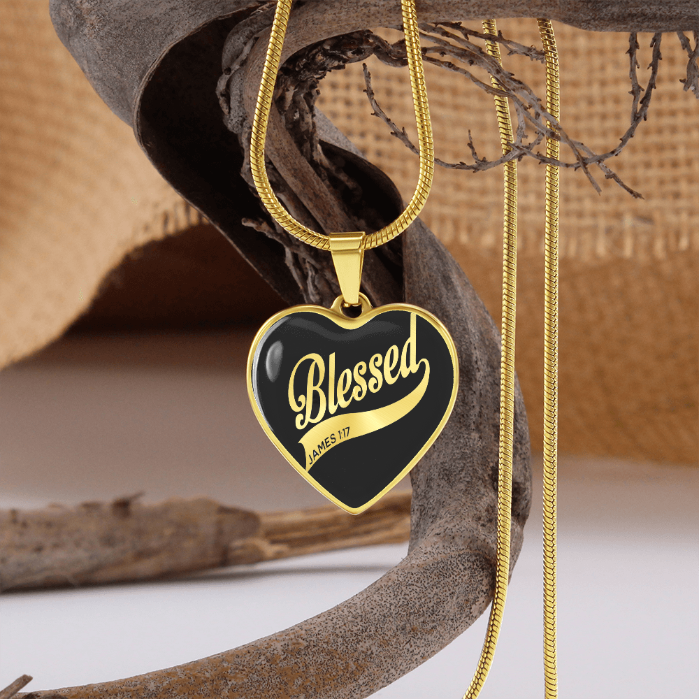 Blessed - Graphic Heart Necklace - JustFamilyThings