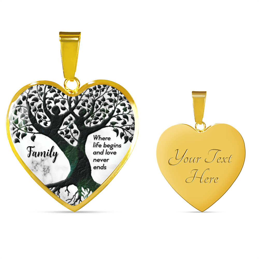 Family, Where life begins - Graphic Heart Necklace - JustFamilyThings