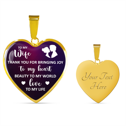 to my wife - thank you for bringing joy - Graphic Heart Necklace - JustFamilyThings