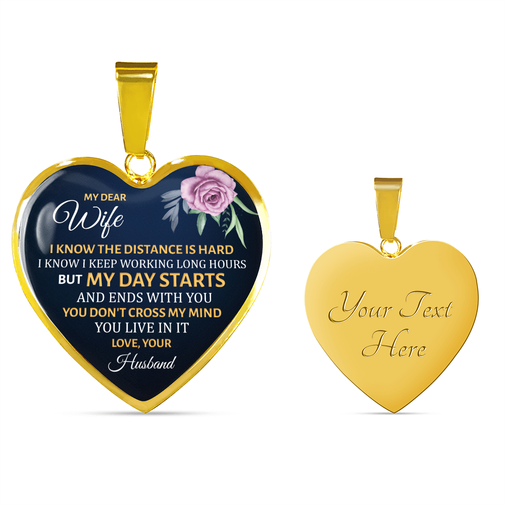 My dear wife, I know the distance is hard - Graphic Heart Necklace - JustFamilyThings