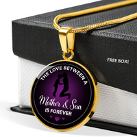 Load image into Gallery viewer, The love between a mother &amp; son is forever - Graphic Circle Necklace - JustFamilyThings
