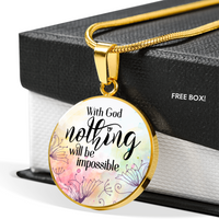 Load image into Gallery viewer, With God nothing is impossible - Graphic Circle Necklace - JustFamilyThings
