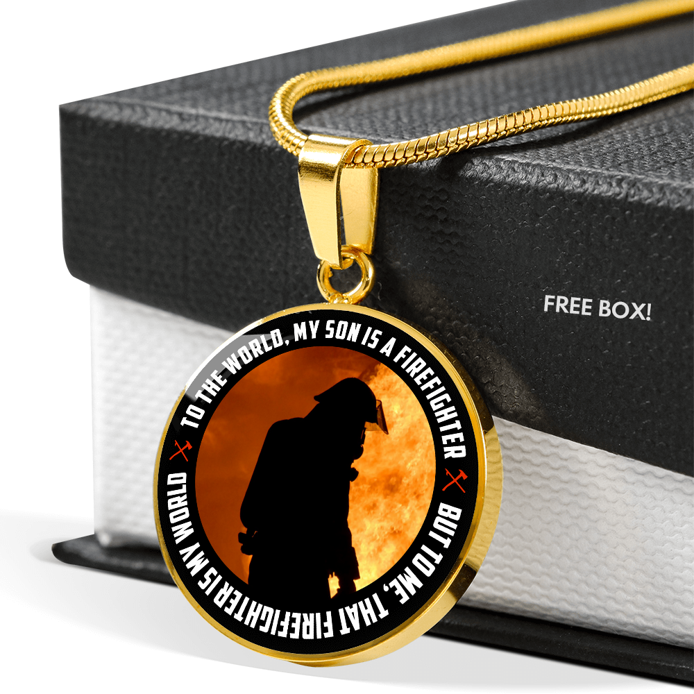 Firefighter Son - Graphic Circle Necklace - JustFamilyThings