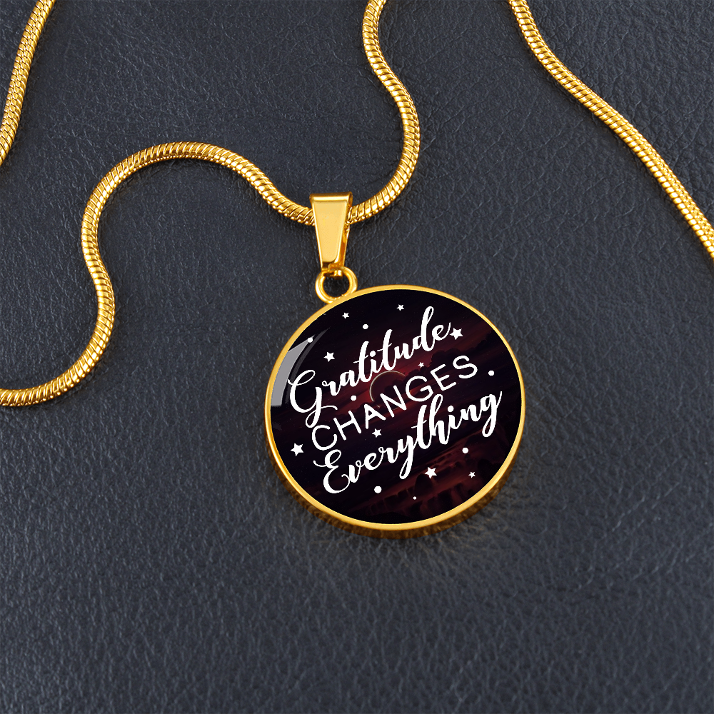 Gratitude changes everything - Graphic Circle Necklace - JustFamilyThings