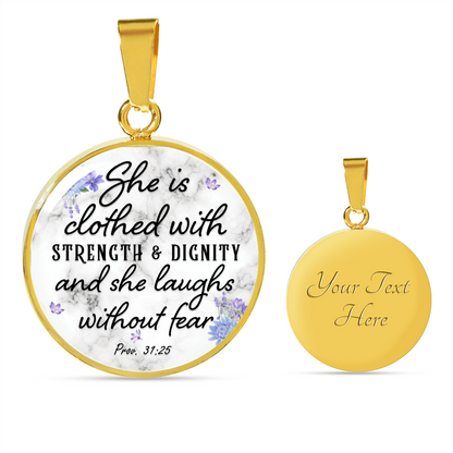 She is clothed with strength and dignity - Graphic Circle Necklace - JustFamilyThings