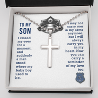 Load image into Gallery viewer, To my son - I closed my eyes - Personalized Cross - JustFamilyThings
