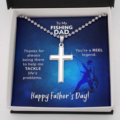To My Fishing Dad. Happy Father's Day - Personalized Cross - JustFamilyThings