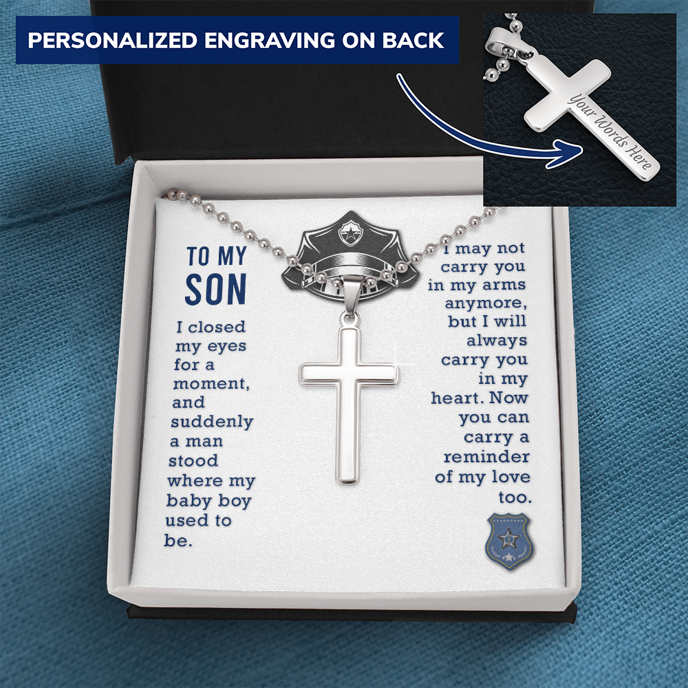 To my son - I closed my eyes - Personalized Cross - JustFamilyThings