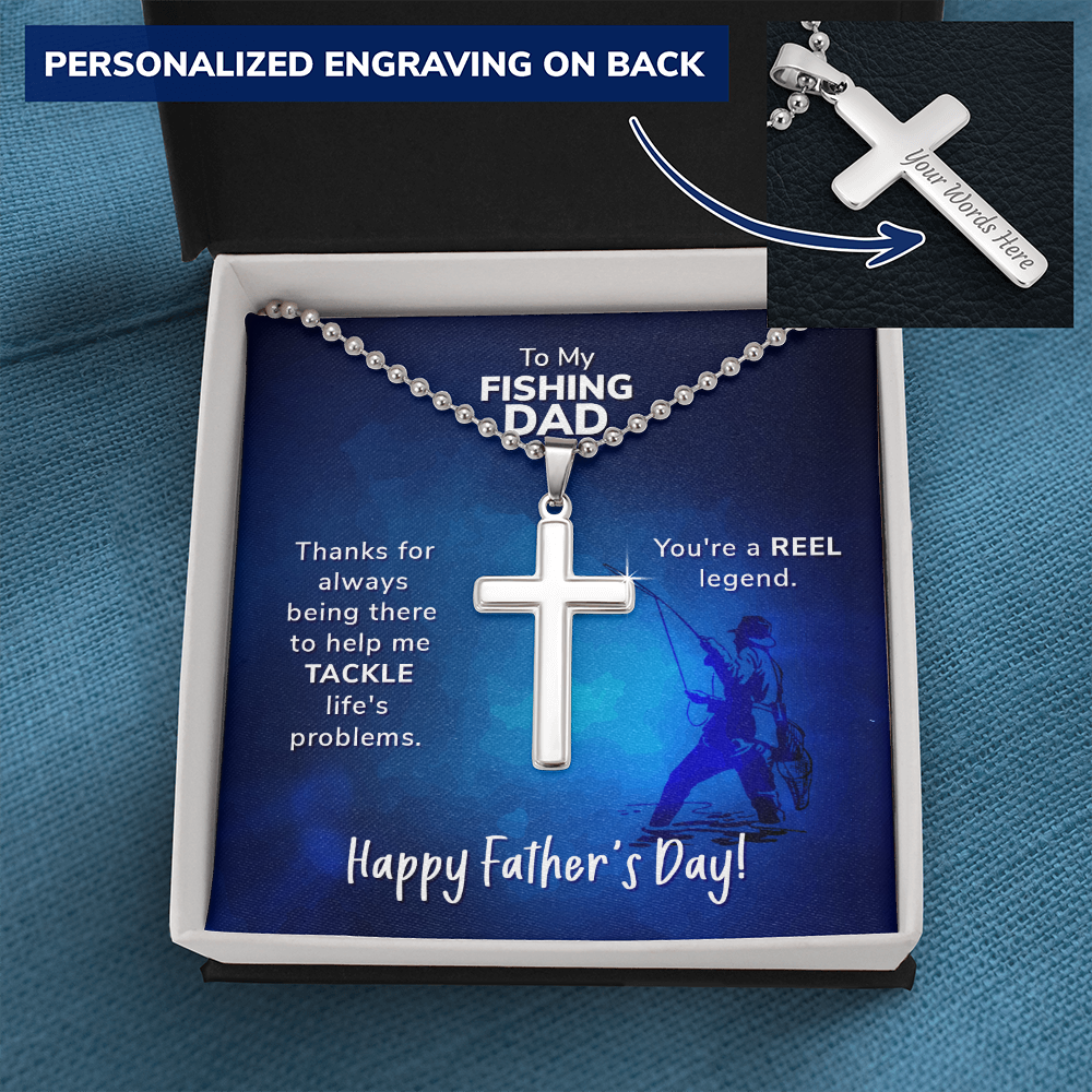 To My Fishing Dad. Happy Father's Day - Personalized Cross - JustFamilyThings