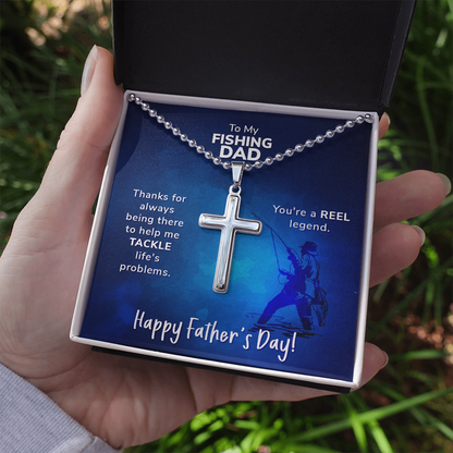 To My Fishing Dad. Happy Father's Day - Personalized Cross - JustFamilyThings