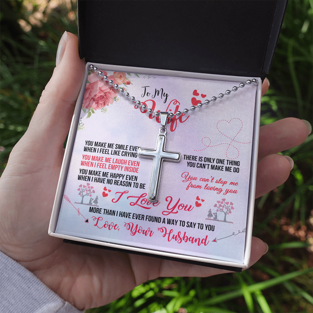 To My Wife you make me smile - Personalized Cross - JustFamilyThings