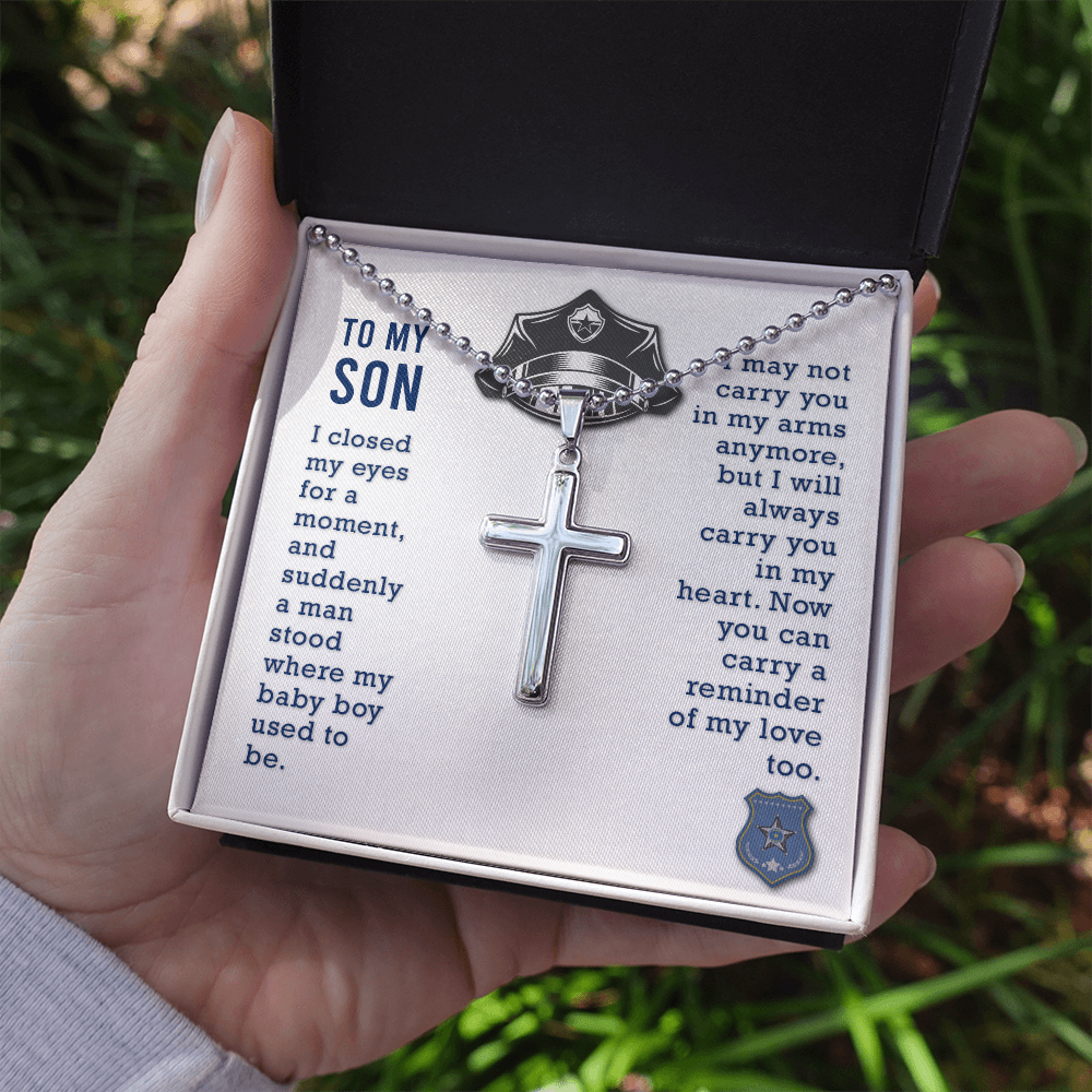 To my son - I closed my eyes - Personalized Cross - JustFamilyThings
