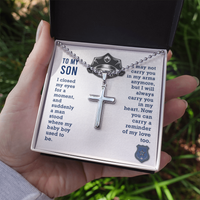 Load image into Gallery viewer, To my son - I closed my eyes - Personalized Cross - JustFamilyThings
