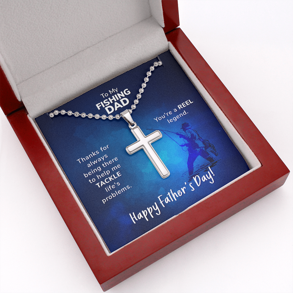 To My Fishing Dad. Happy Father's Day - Personalized Cross - JustFamilyThings