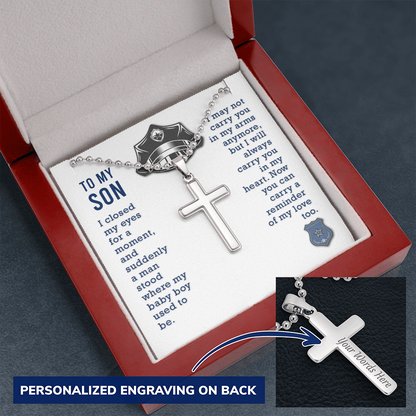 To my son - I closed my eyes - Personalized Cross - JustFamilyThings
