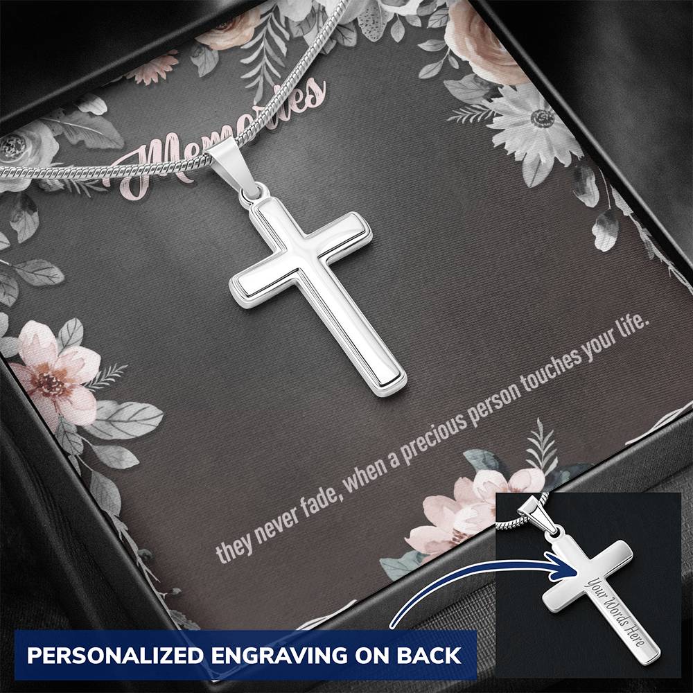 Remembrance Cross Necklace - Memories Never Fade - Personalized Cross - JustFamilyThings