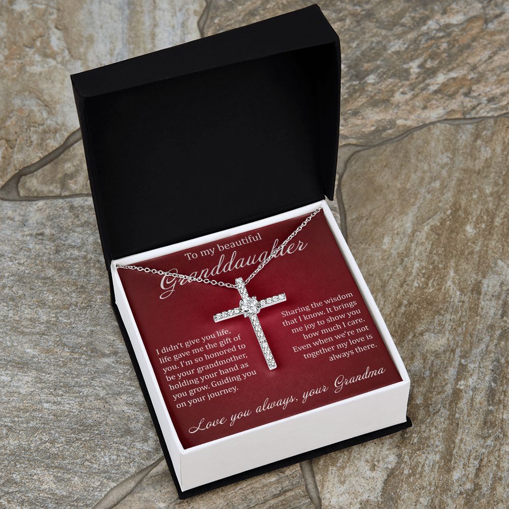 To My Beautiful Granddaughter - Cubic Zirconia Cross - JustFamilyThings