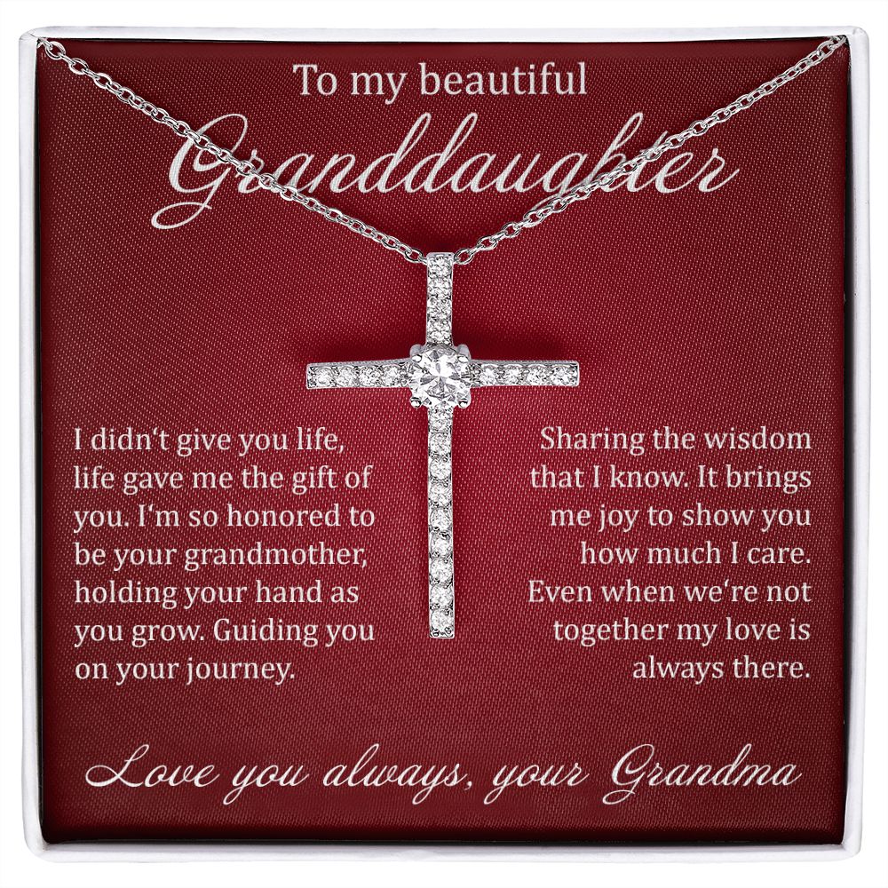 To My Beautiful Granddaughter - Cubic Zirconia Cross - JustFamilyThings