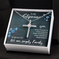 Load image into Gallery viewer, to my stepmom, we are not step, we are simply family - Cubic Zirconia Cross - JustFamilyThings
