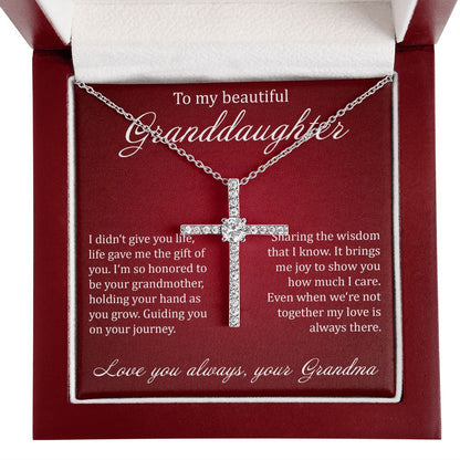 To My Beautiful Granddaughter - Cubic Zirconia Cross - JustFamilyThings