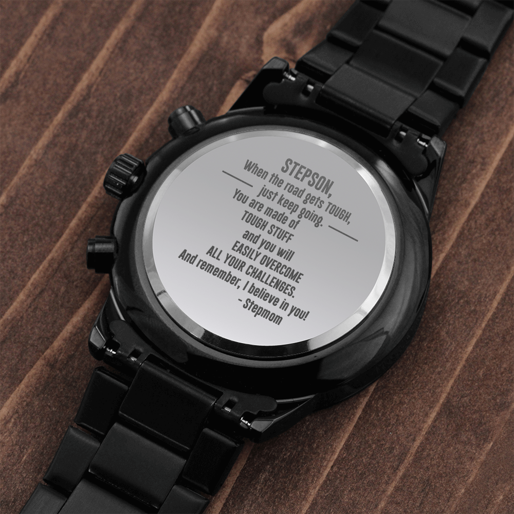 To Stepson From Stepmom - Black Chronograph Watch - JustFamilyThings
