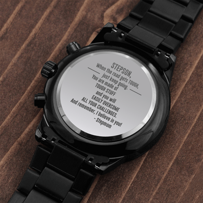 To Stepson From Stepmom - Black Chronograph Watch - JustFamilyThings