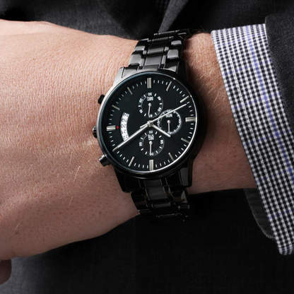 Gift To Police Dad From Daughter - Black Chronograph Watch - JustFamilyThings