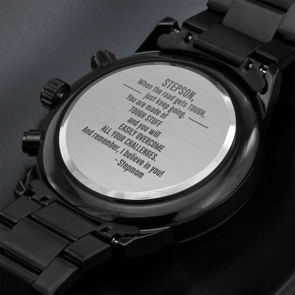 To Stepson From Stepmom - Black Chronograph Watch - JustFamilyThings