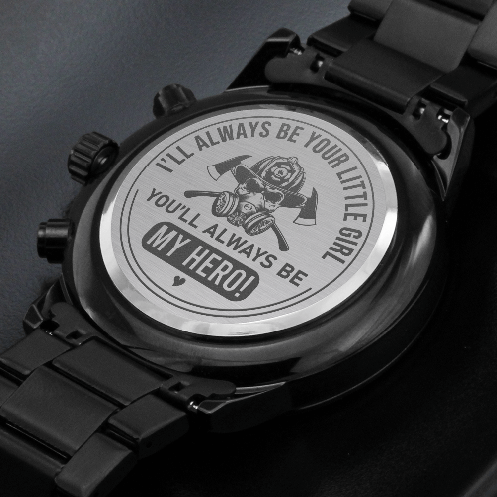 Firefighter Gift To Dad From Daughter - Black Chronograph Watch - JustFamilyThings