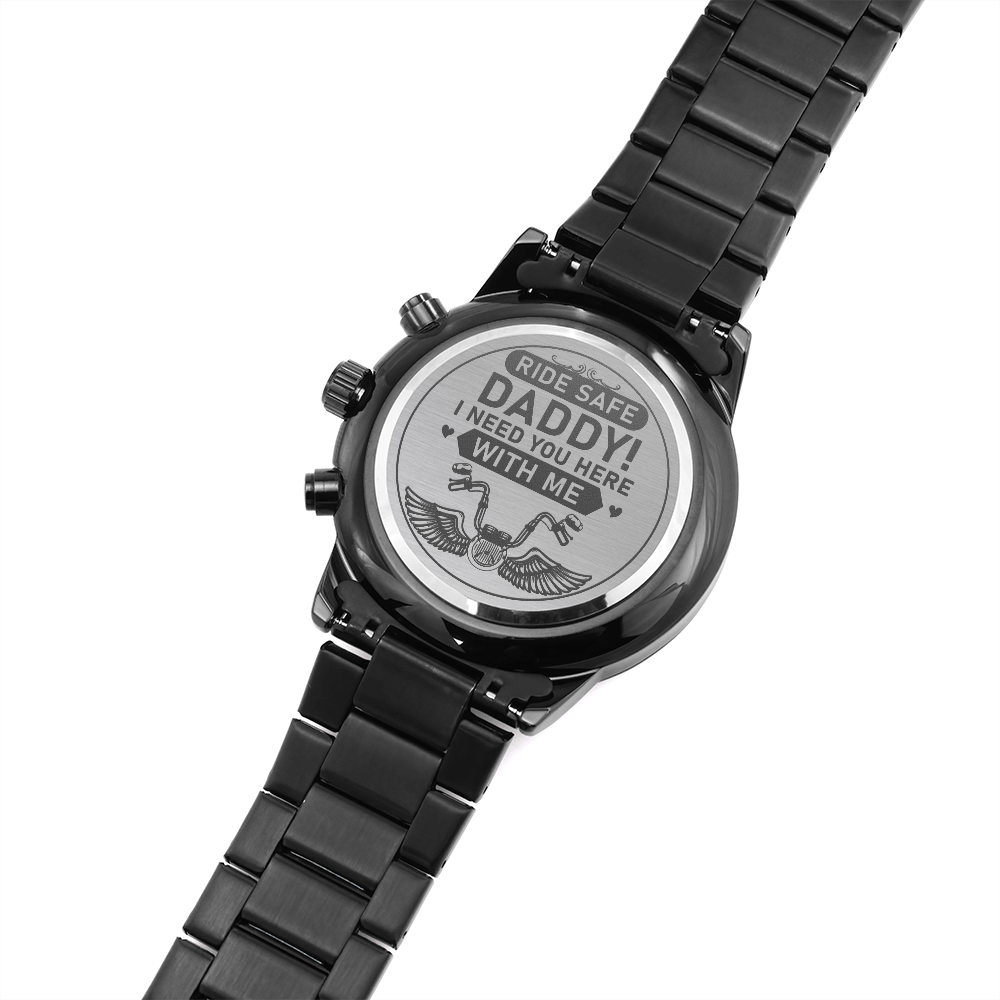 Ride Safe Daddy, Gift For Biker Dad - Black Chronograph Watch - JustFamilyThings