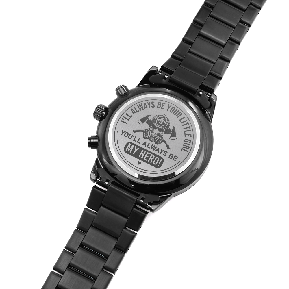 Firefighter Gift To Dad From Daughter - Black Chronograph Watch - JustFamilyThings