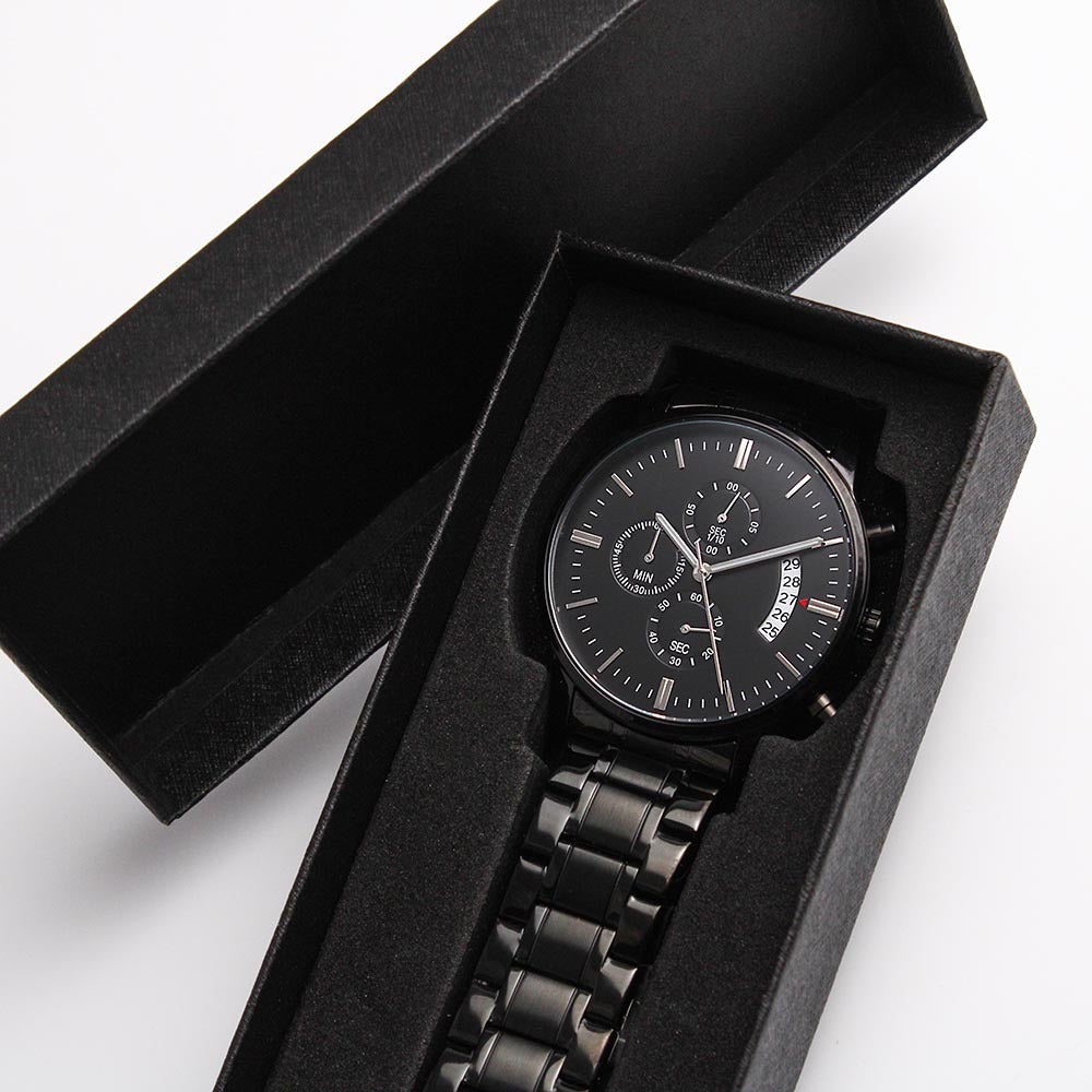 Gift To Police Dad From Daughter - Black Chronograph Watch - JustFamilyThings