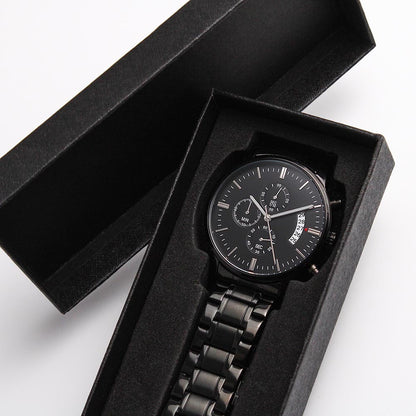 Gift To Police Dad From Daughter - Black Chronograph Watch - JustFamilyThings