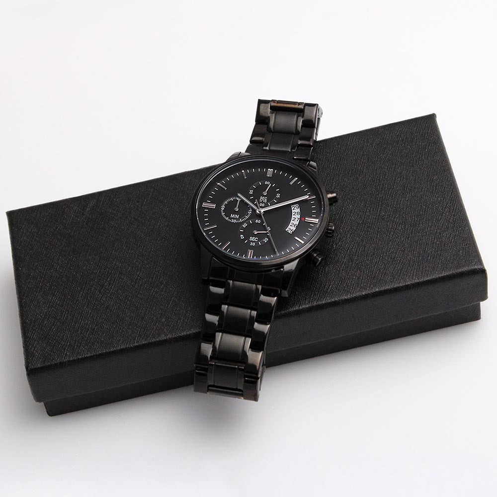 Gift To Police Dad From Daughter - Black Chronograph Watch - JustFamilyThings