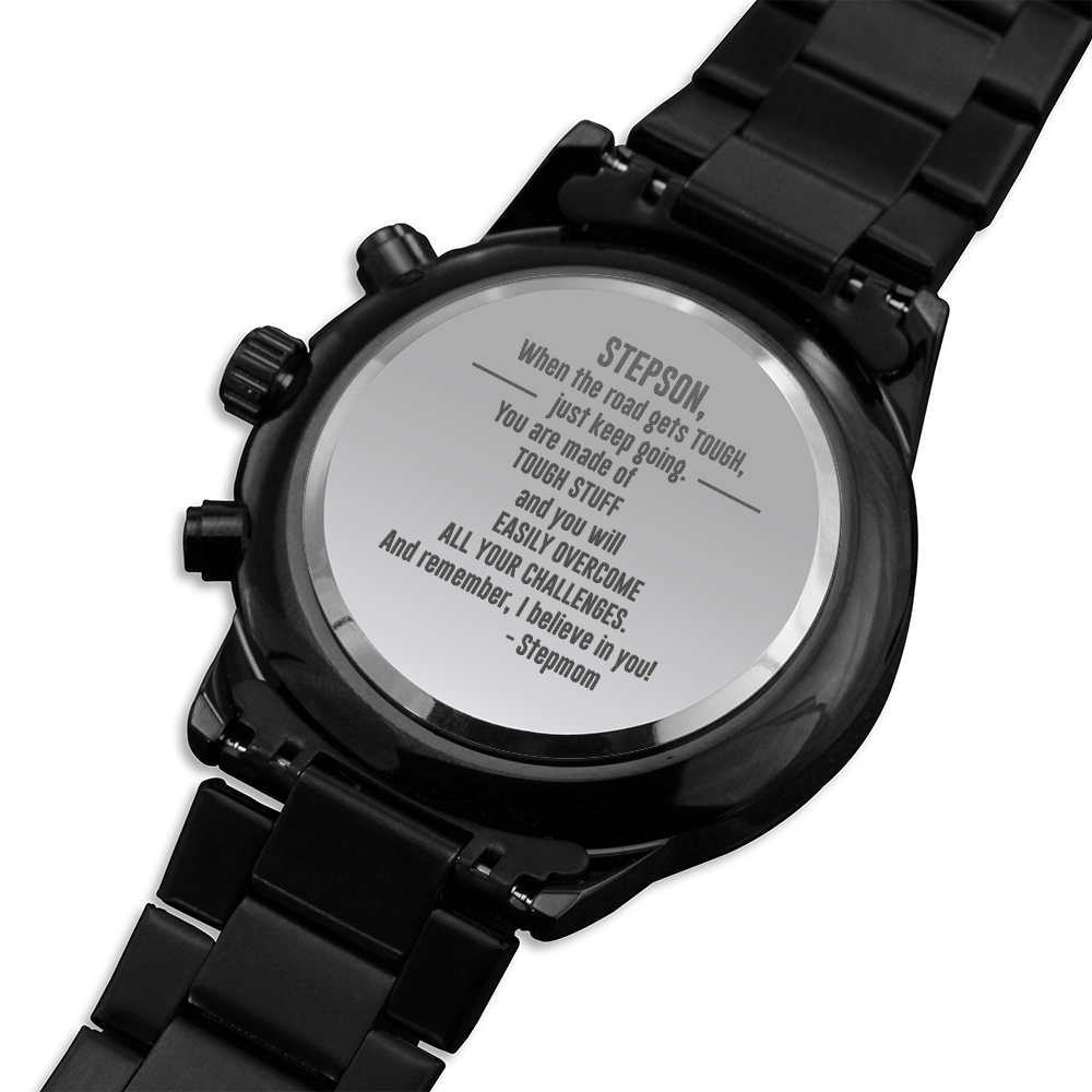 To Stepson From Stepmom - Black Chronograph Watch - JustFamilyThings