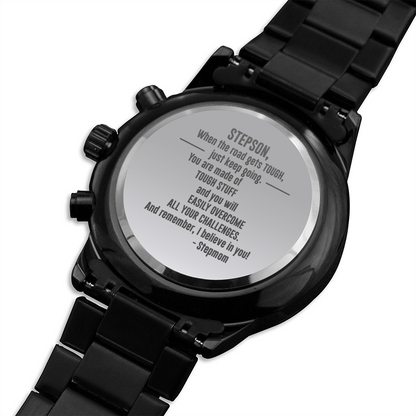 To Stepson From Stepmom - Black Chronograph Watch - JustFamilyThings