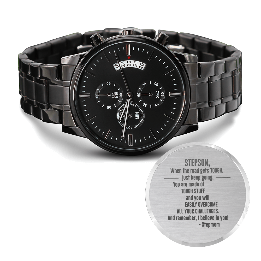 To Stepson From Stepmom - Black Chronograph Watch - JustFamilyThings