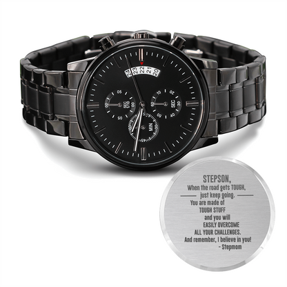 To Stepson From Stepmom - Black Chronograph Watch - JustFamilyThings