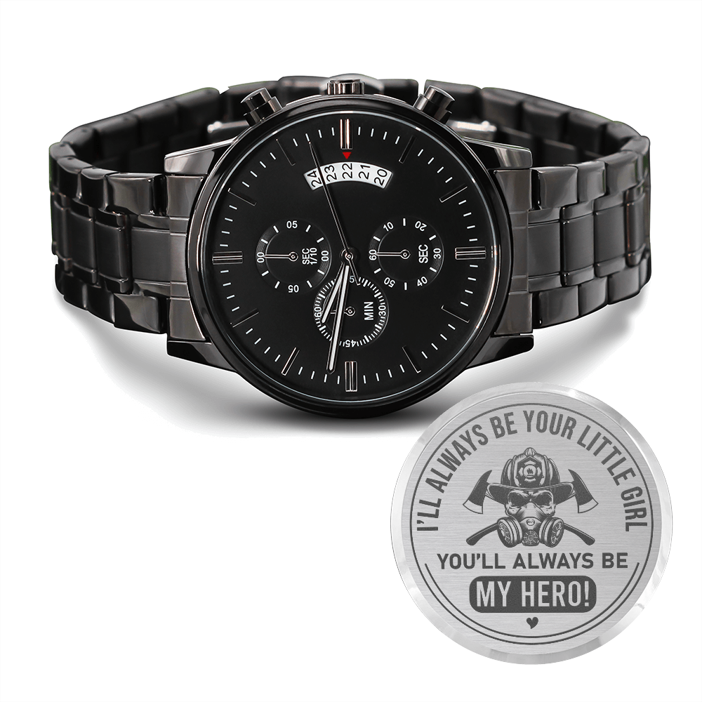 Firefighter Gift To Dad From Daughter - Black Chronograph Watch - JustFamilyThings