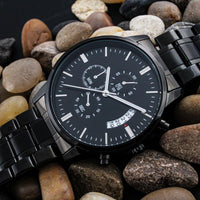 Load image into Gallery viewer, Black Chronograph Watch - Custom Message - JustFamilyThings

