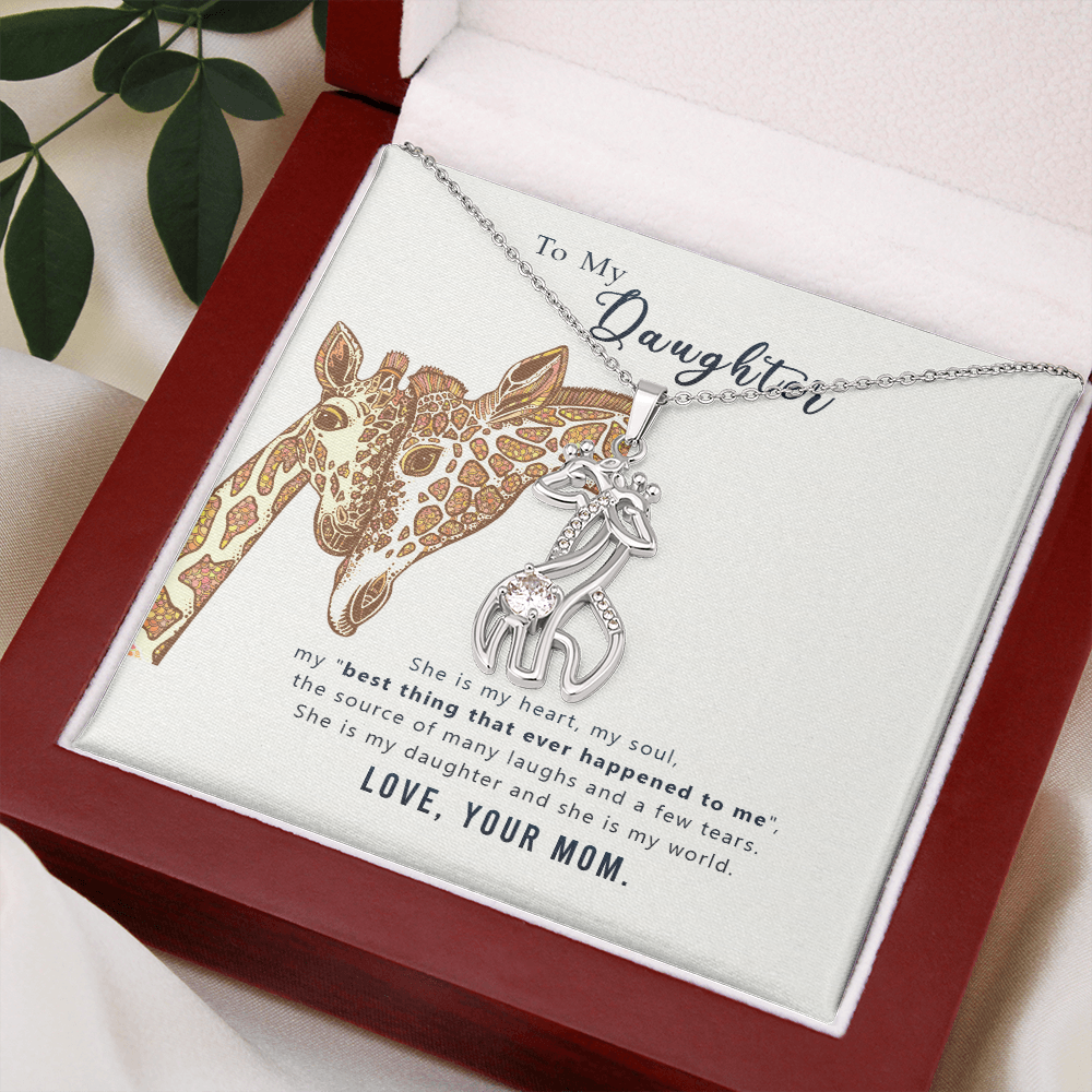 To my daughter from mom - she is my heart - Giraffe Necklace - JustFamilyThings
