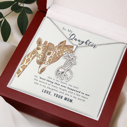To my daughter from mom - she is my heart - Giraffe Necklace - JustFamilyThings